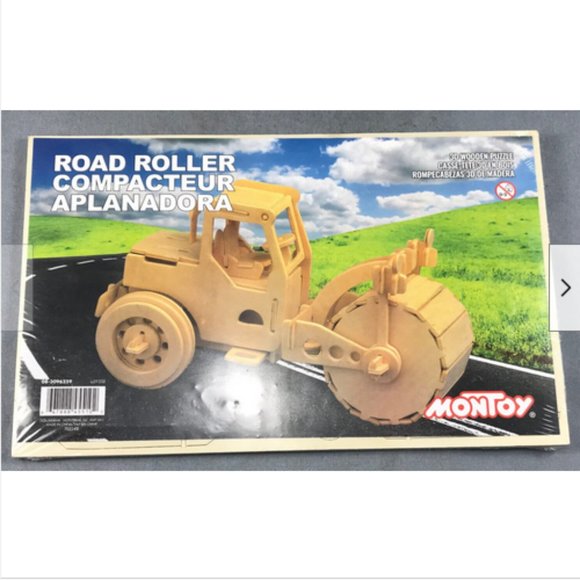 Road Roller Compactor Construction Machine 3D Wooden Model Puzzle Age 3+ New - Picture 1 of 2